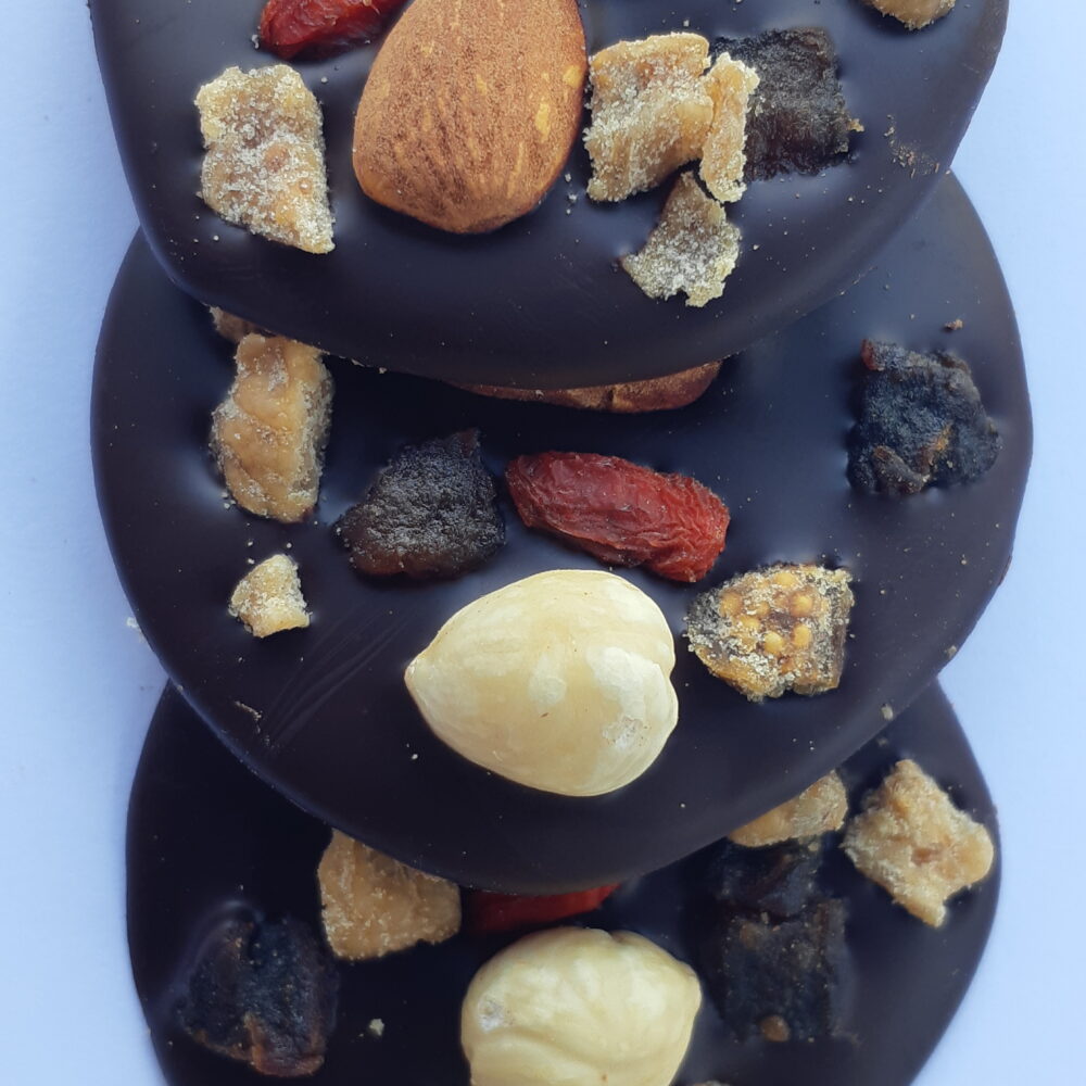 Mendiants Noir 71% : (baies de Goji, Figues, Noisettes,  Amandes)